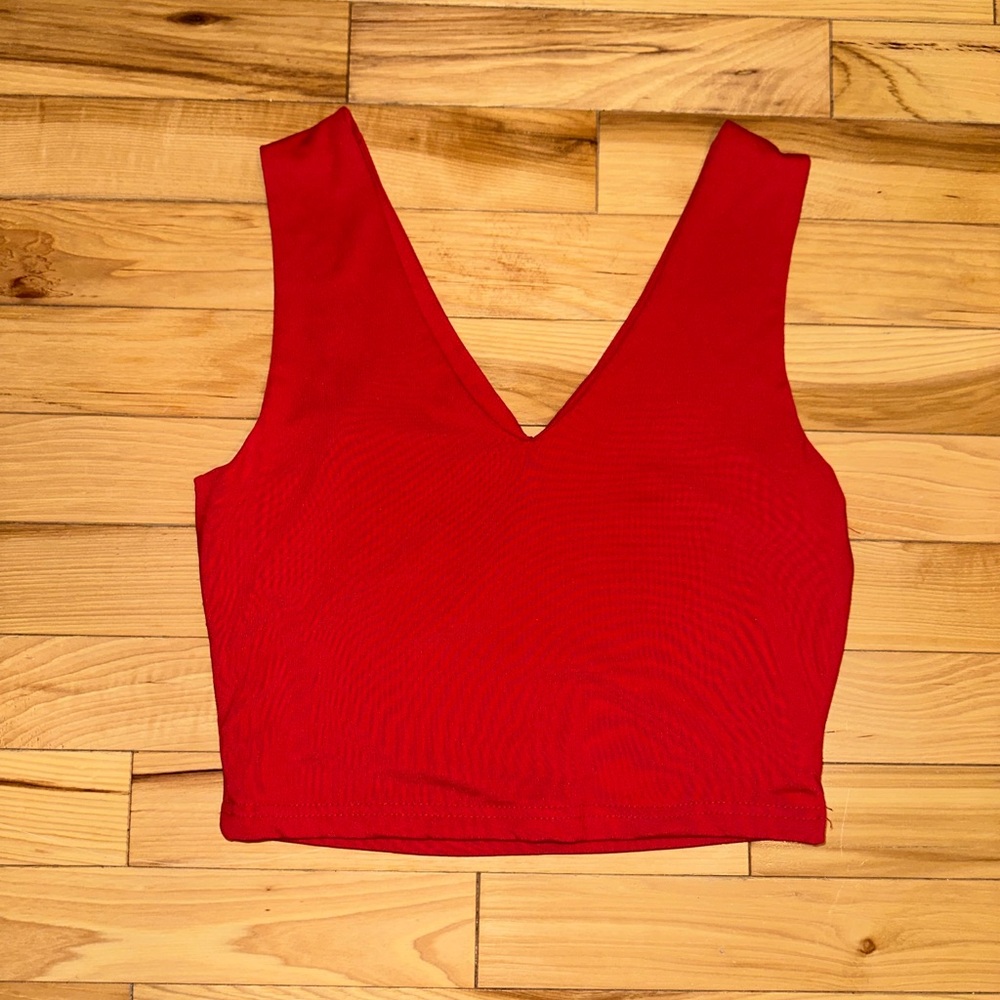 Red V-Neck Crop Top